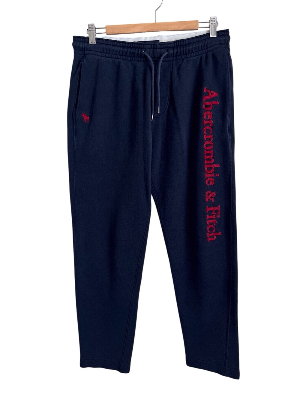 Abercrombie Navy Sweatpants Soft A&F Fleece Spellout Logo Lounge Mens Medium
